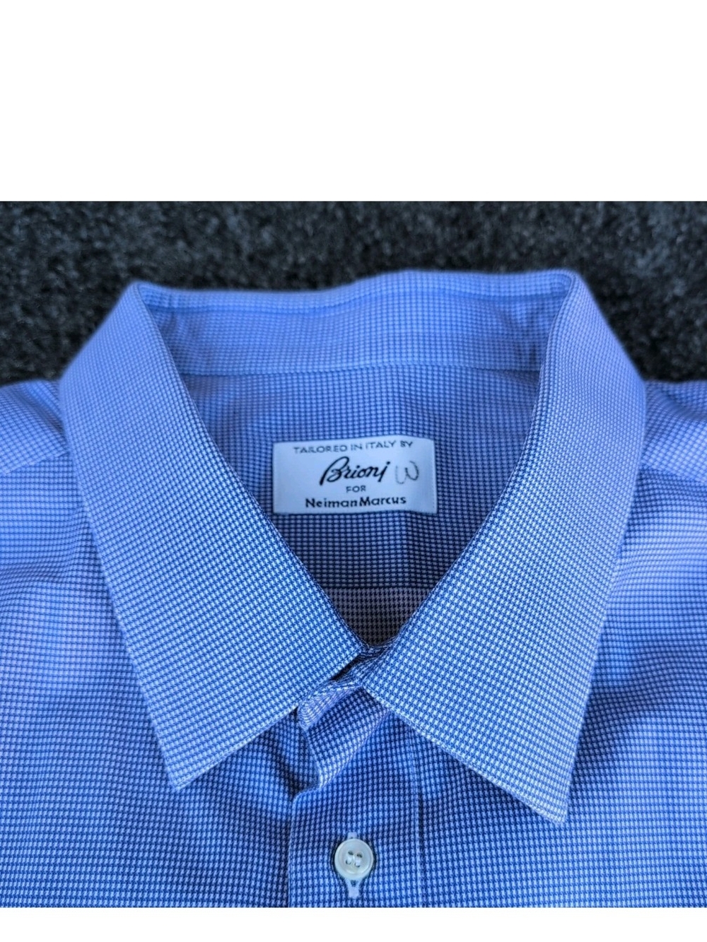 Brioni Dress Shirt Mens 49 19.5 Blue Houndstooth Long Sleeve French Cuffs Italy - Picture 7 of 12